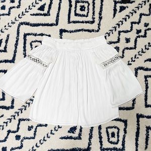 JLO Off the Shoulder White Flared Sleeve Top